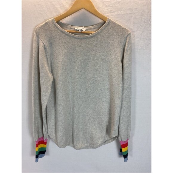 J Society New York Women's‎ contrast rainbow cuff Crew Navy Sweater size M - Picture 1 of 10